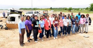 Participants in the Summer Transportation Institute following a crash at the Riverside Campus